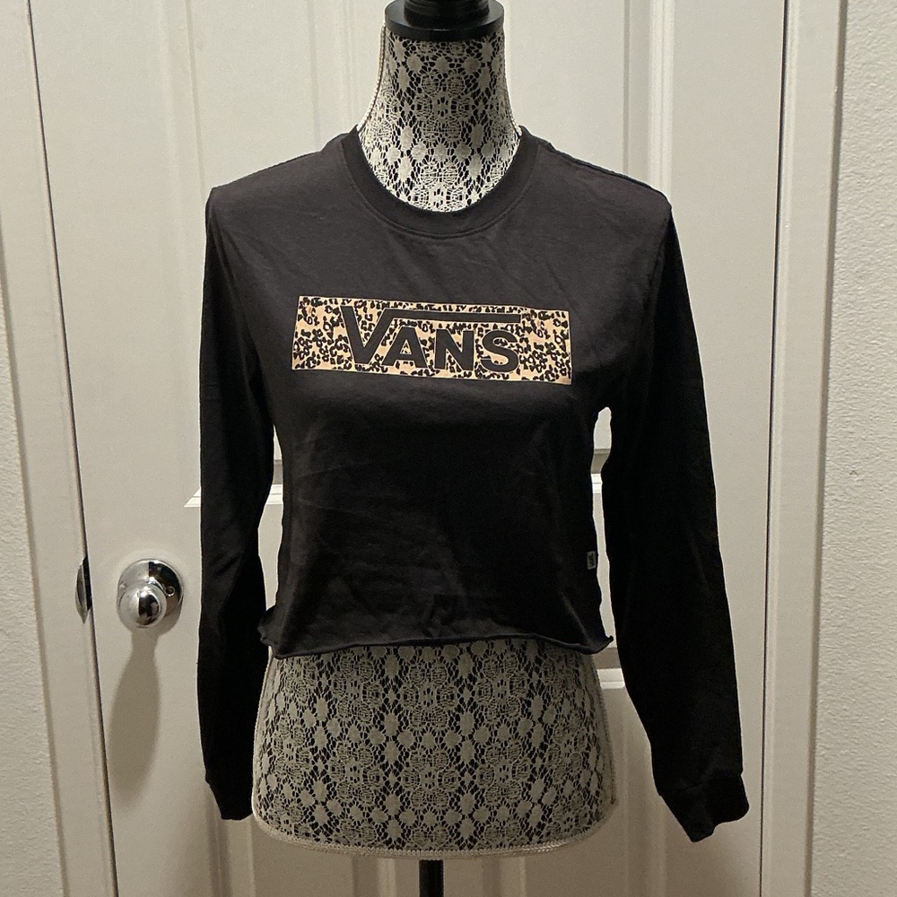 Vans Black Leopard Logo Crop Top